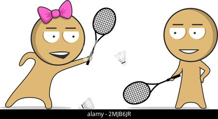 Girl and boy playing badminton Stock Vector