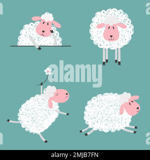 Set of doodle cute sheep for kids design. Vector illustration. Stock Vector