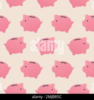 Piggy bank seamless pattern background, money vector finance illustration Stock Vector