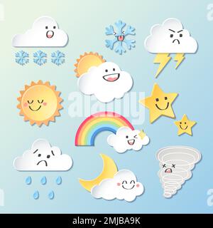 Weather element clipart vector set, 3d design Stock Vector