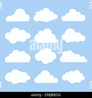 Cloud sticker clipart vector set, flat design Stock Vector