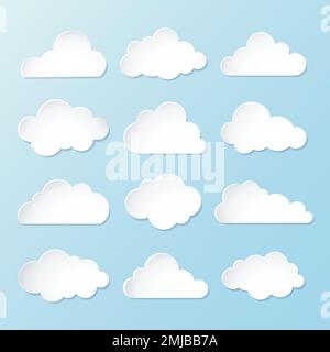 Cloud sticker clipart vector set, 3d design Stock Vector