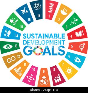 Sustainable Development Goals symbols in a circle with colored wedges, international program, vector illustration Stock Vector