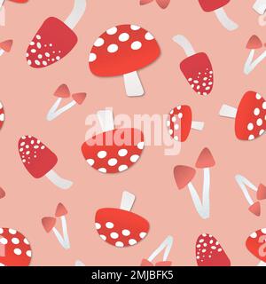 Mushroom seamless pattern background, cute food vector illustration Stock Vector