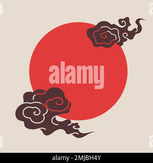 Red oriental frame, Chinese cloud illustration vector Stock Vector