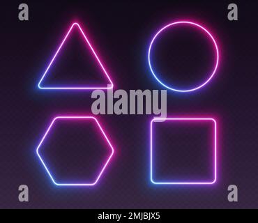 Neon gradient frames, glowing borders set, colorful futuristic UI design elements. Stock Vector