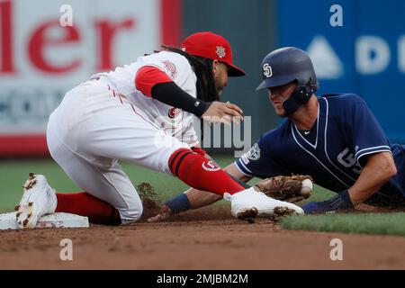 Photo: Cincinnati Reds Wil Myers Bobbles Ball But Recovers - PIT2023042322  