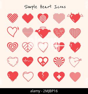 Red simple heart icon vector set Stock Vector