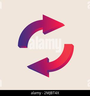 Arrow sticker, roundabout traffic road direction sign in red gradient design vector Stock Vector