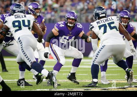 Minnesota Vikings offensive guard Josh Kline (64) walks on the sideline  during an NFL football game against the Dallas Cowboys in Arlington, Texas,  Sunday, Nov. 10, 2019. (AP Photo/Michael Ainsworth Stock Photo - Alamy