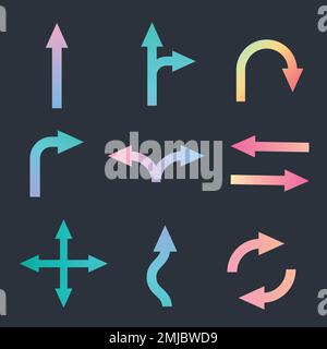 Arrow sticker, traffic road sign vector in holographic design collection Stock Vector