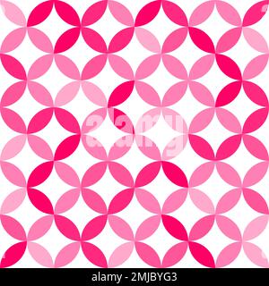 Pink on white geometric pattern. Overlapping circles and ovals abstract retro fashion texture. Seamless pattern. Stock Vector
