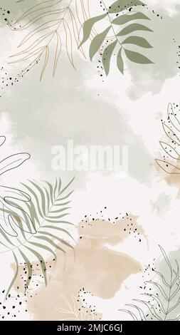 Beige leafy watercolor mobile phone wallpaper vector Stock Vector