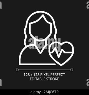 Cardiology pixel perfect white linear icon for dark theme Stock Vector