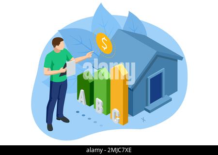 Isometric Online Bill Payment. Home Utilities Bill Payment Services Concept. Gas, Water, Electricity Supply. Save energy, pay utility bills Stock Vector
