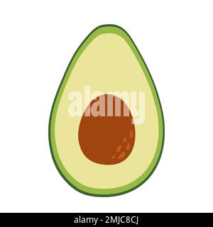 Half avocado with pit. Healthy vegetarian food. Flat vector illustration isolated on white background. Stock Vector