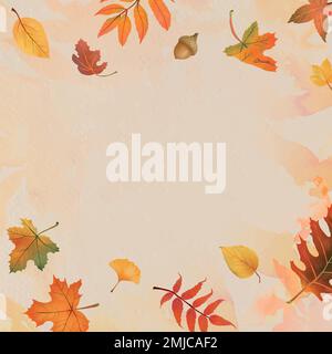 Autumn leaves frame vector on beige background Stock Vector