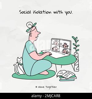 Man in a video call while having a self-quarantine vector Stock Vector