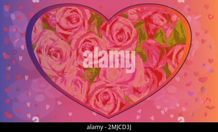 Heart with roses. Pink hearts in the background Stock Vector