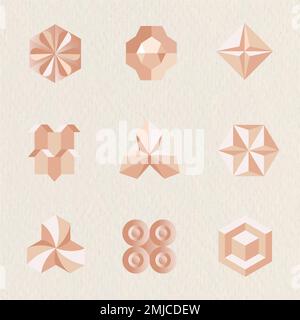 3D geometric shapes vector in orange abstract style set Stock Vector