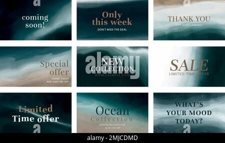 Aesthetic ocean SALE templates vector social media banners set Stock Vector