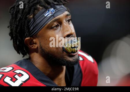 Atlanta Falcons defensive back Jayson Stanley covers a