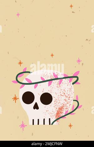 Cartoon Halloween background vector, cute spooky skull Stock Vector