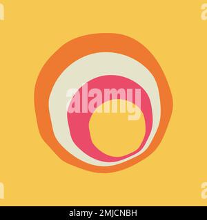 Circle sticker geometric shape, simple retro colorful design on yellow background vector Stock Vector