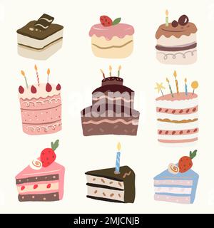 Cute dessert cake sticker, bakery element graphic vector set Stock Vector