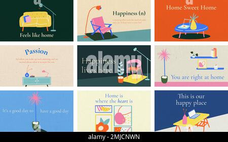 Interior flat graphic template vector in hand drawn style set Stock Vector