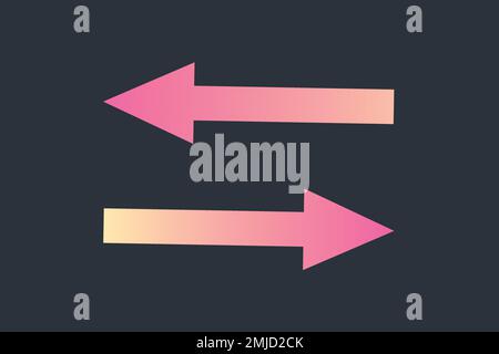 Arrow sticker, two way traffic road direction sign in pink holographic design vector Stock Vector