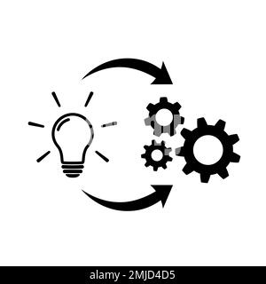 Light bulb with gear and circulating arrows icon Stock Vector