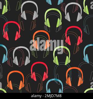 Colorful headphones seamless pattern. Vector music background with earphones. Stock Vector
