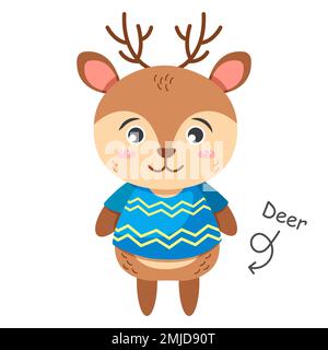 Reindeer cartoon characters with clothes . Vector . Stock Vector