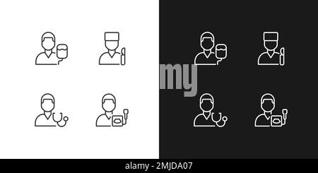 Diagnostics and treatment pixel perfect linear icons set for dark, light mode Stock Vector