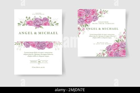 beautiful watercolor wedding and invitation card with floral and leaves frame Stock Vector