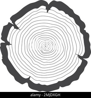 Wood rings. Black linear cut. Monochrome log Stock Vector