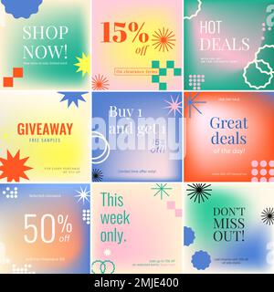 Sale abstract memphis template vector social media post set Stock Vector