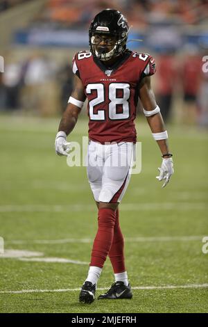 Atlanta Falcons defensive back Jordan Miller (28) lines up during