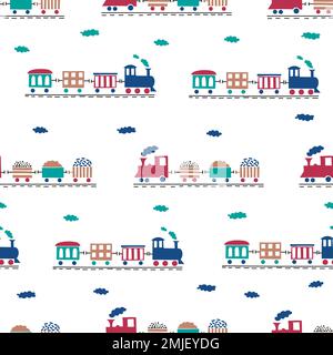 Toy trains seamless pattern. Vector background for kids design. Stock Vector