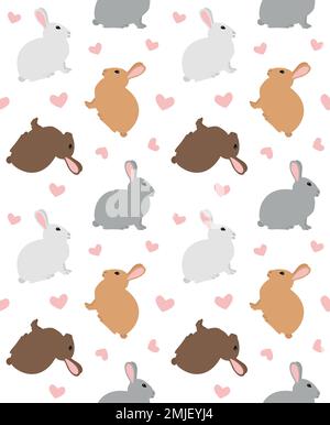Vector seamless pattern of different color flat hand drawn rabbit bunny isolated on white background Stock Vector