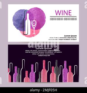 Watercolor Wine business card design. Banners, posters or flyers with wine theme. Vector illustration. Stock Vector