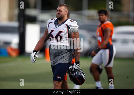 Green Bay, WI, USA. 22nd Sep, 2019. Denver Broncos offensive tackle Dalton  Risner #66 in the rain during the NFL Football game between the Denver  Broncos and the Green Bay Packers at