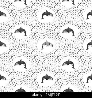 Seamless pattern with killer whales. Vector black and white background. Stock Vector
