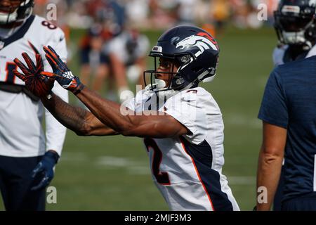 Denver Broncos wide receiver Trinity Benson (12) runs a drill during an NFL  football OTA at the team's headquarters Monday, May 24, 2021, in Englewood,  Colo. (AP Photo/Jack Dempsey Stock Photo - Alamy