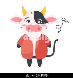 Cartoon cute cow characters, isolated vector set of kawaii farm animal ...