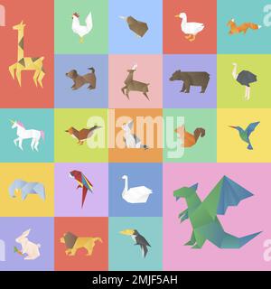Cute animals craft vector geometric cut out set Stock Vector