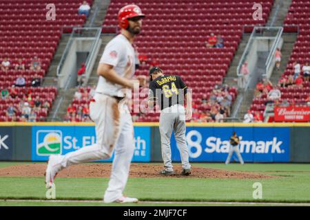 Milwaukee Brewers' Jesse Winker stands in the dugout during a baseball game  against the Cincinnati Reds in Cincinnati, Friday, June 2, 2023. (AP  Photo/Jeff Dean Stock Photo - Alamy