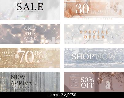Shop sale editable template vector glitter set for social media ads Stock Vector
