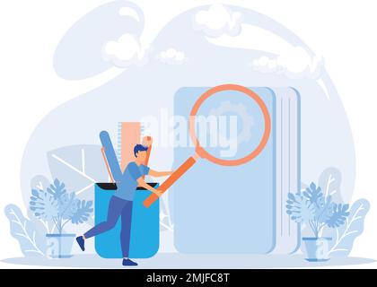 User manual illustration. People characters reading and writing privacy policy and terms and conditions for guide instruction or manual book. Flat vec Stock Vector